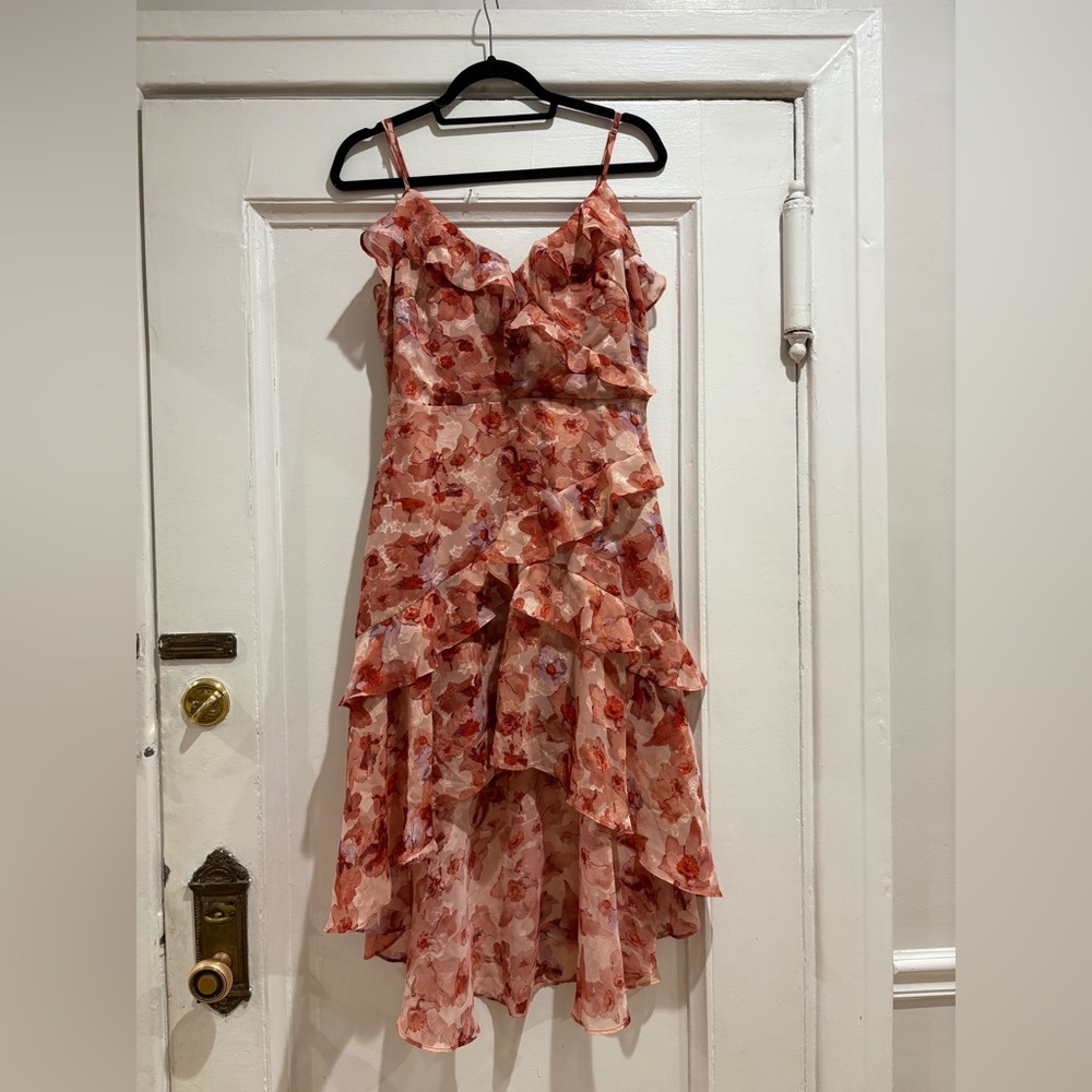 LUSH BLUSH RUST NEW WITH TAG LARGE Floral Ruffle High-Low Dress - Picture 8 of 9